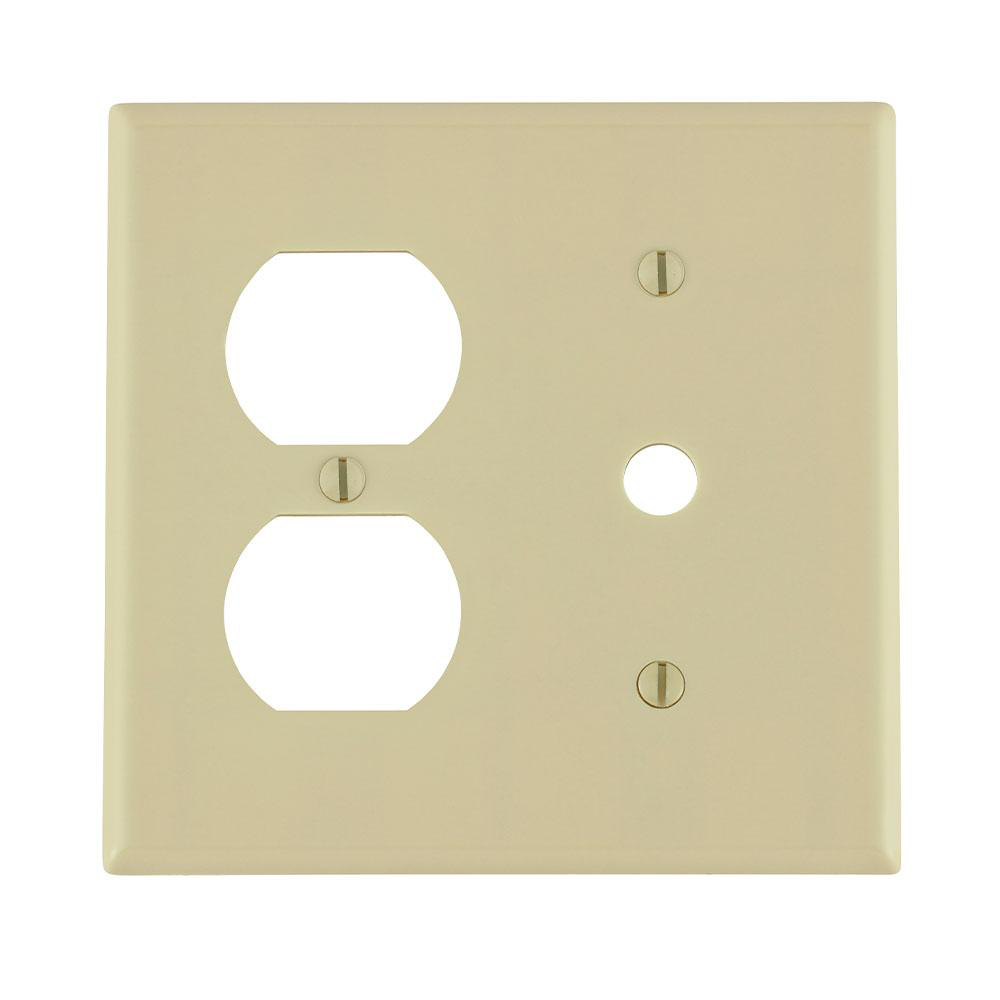 Product image for Wallplate standard 2-gang 1-duplex 1-telephone/cable thermoset ivory