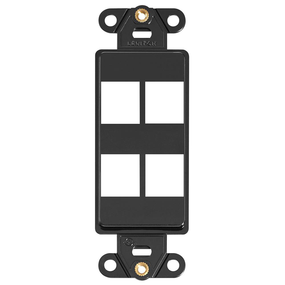 Product image for LEVITON 41644-E INSERT DECORA 4PORT PLUS QUICKPORT WALLPLATE BLACK