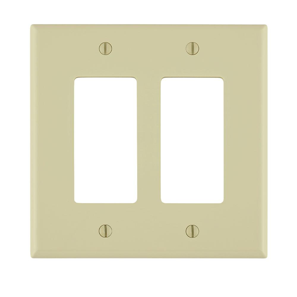 Product image for Wallplate midway 2-gang decora/GFCI device thermoplastic ivory