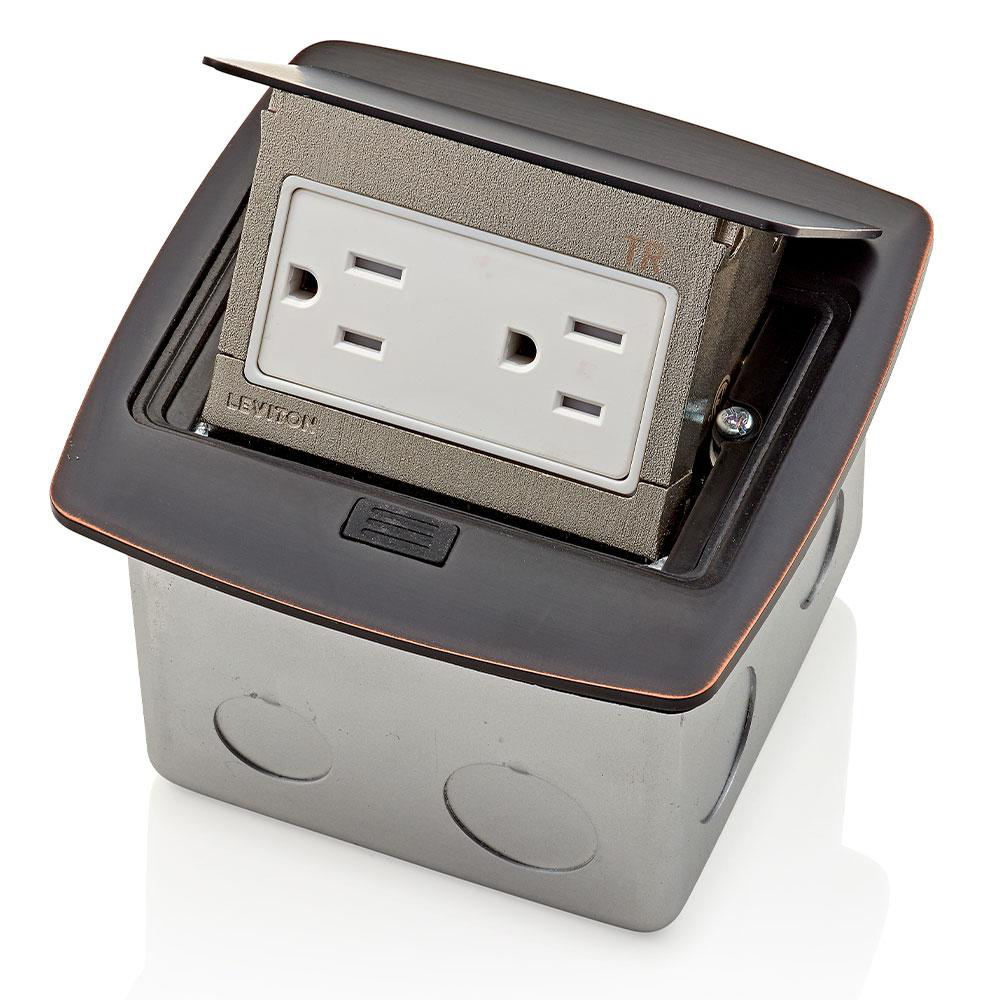 Product image for Pop-Up Floor Box with 15 Amp Tamper-Resistant Outlet/Receptacle, Bronze