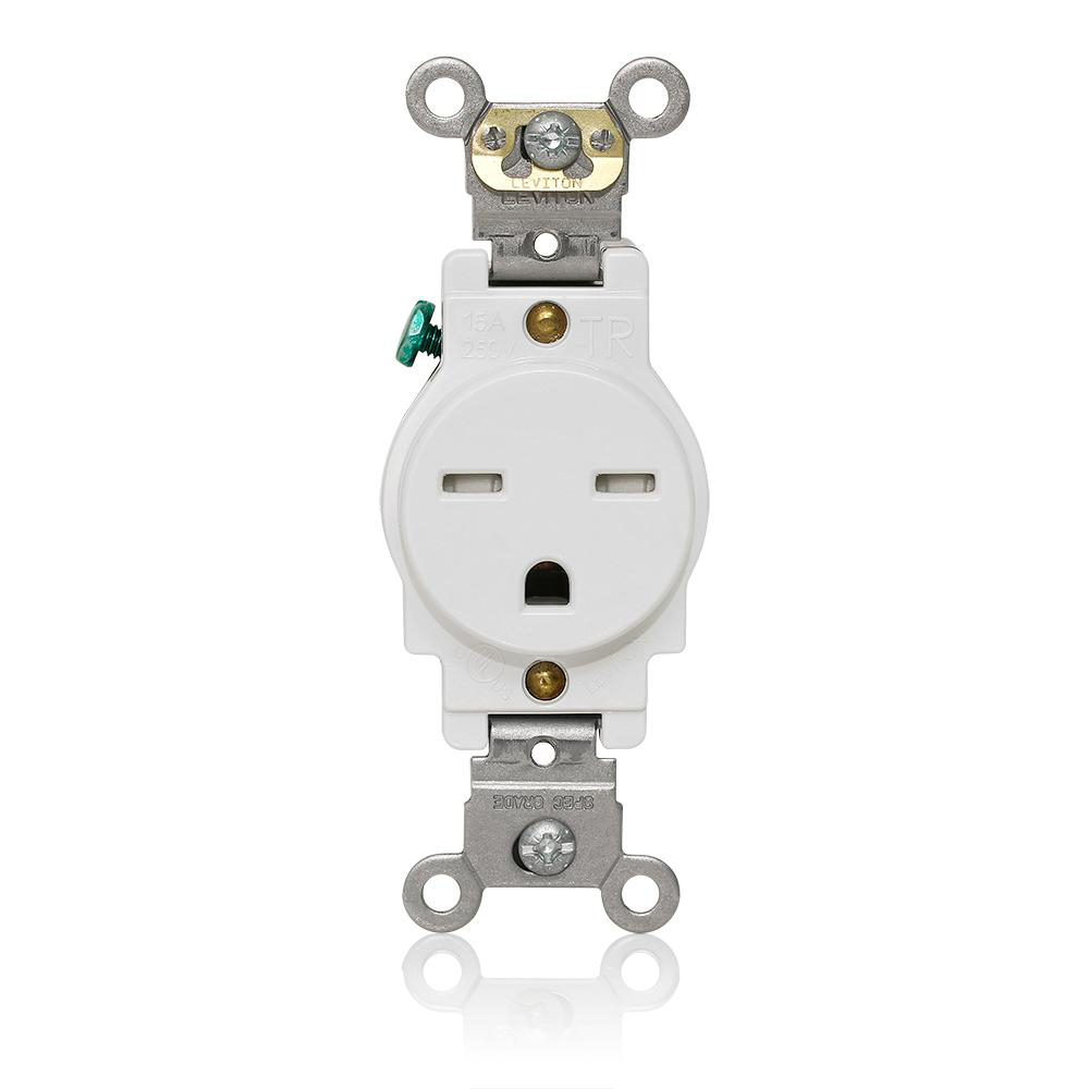 Product image for Tamper-Resistant Single Receptacle, 15 Amp 250 Volt, White