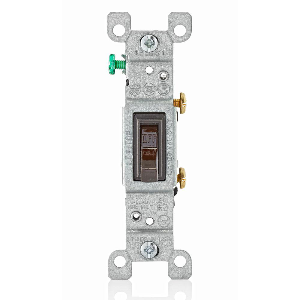 Product image for 15 Amp Single-Pole Toggle Switch, Grounding, Brown