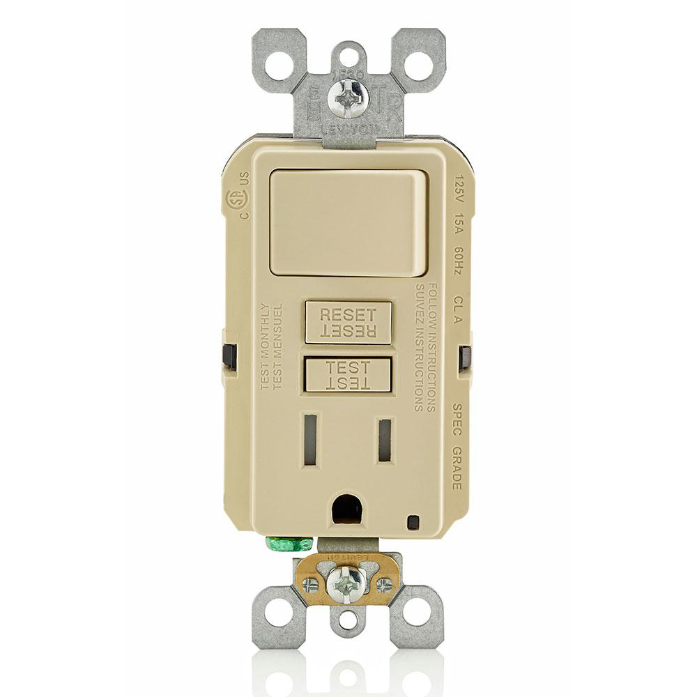 Product image for Receptacle GFCI combination switch LED 15A 125V ivory
