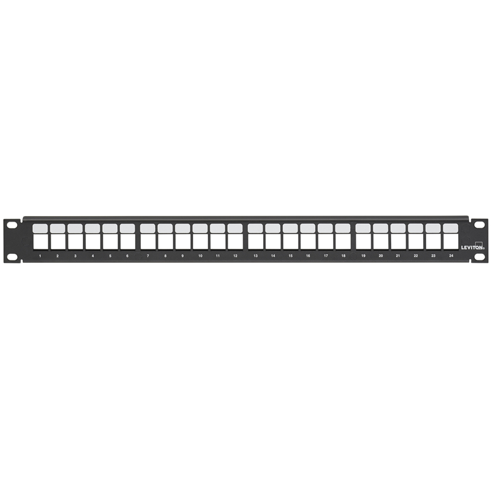 Product image for Flat QUICKPORT™ Patch Panel, 24-Port, 1RU, Black. Cable Management bar not