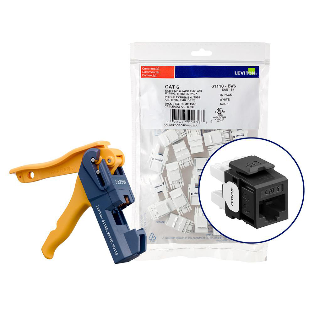 Product image for 150 EXTREME™ Cat 6 QUICKPORT™ Jacks, Bulk QUICKPACK™, Black, Kitted with