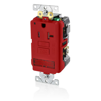 Product image for Receptacle GFCI industrial grade LED pilot light 20A 125V red