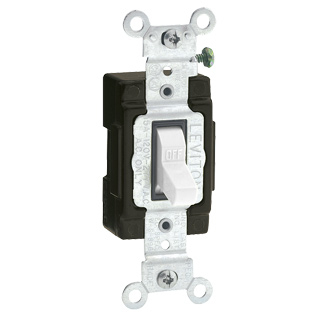 Product image for Switch toggle commercial AC quiet 1-pole 120V 15AMP white