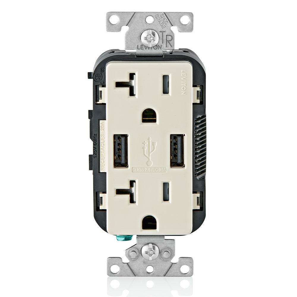 Product image for 3.6A USB Type-A/Type-A Wall Outlet Charger with 20A Tamper-Resistant