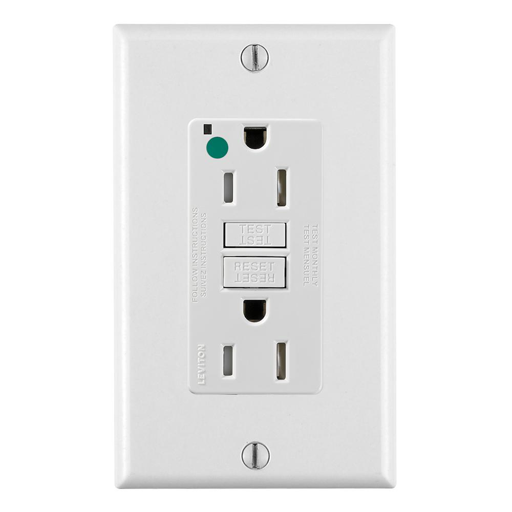 Product image for LEVITON GFTR1-HGW RECEPTACLE GFCI 15A 125VAC SLIM TAMPER RESISTANT WHITE SELF TEST HOSPITAL GRADE