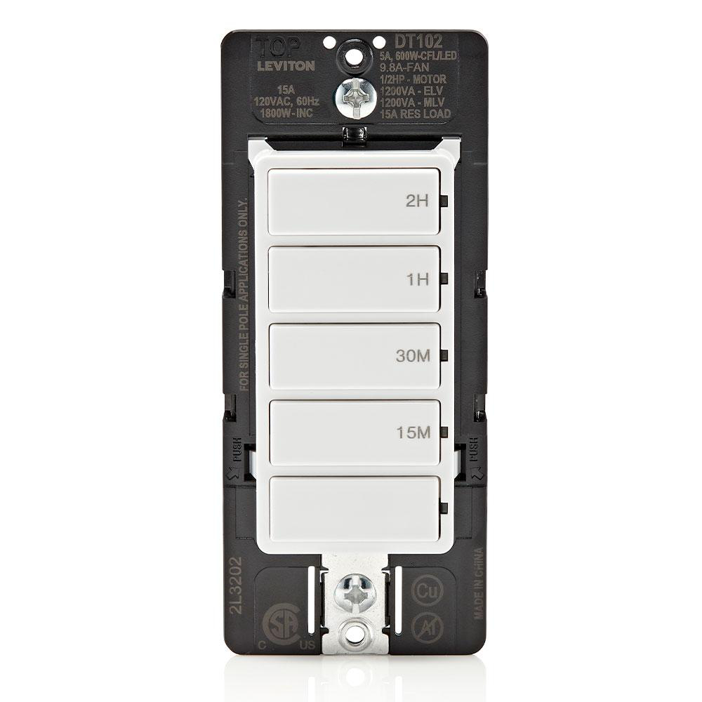 Product image for LEVITON DT102-1LW WH 15A SP DEC TIMER 5KEY 15M/30M/1H/2H