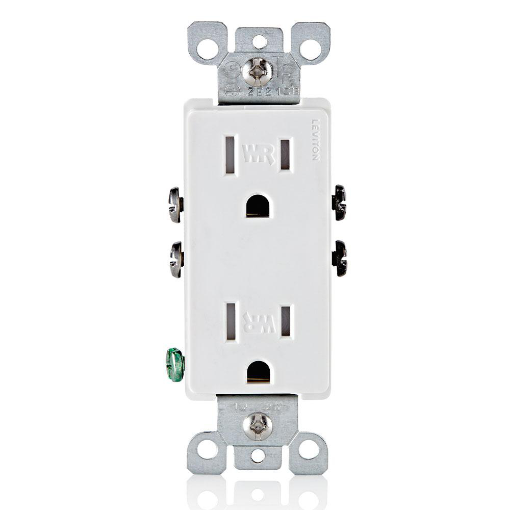 Product image for 15 Amp Decora Weather and Tamper-Resistant Duplex Outlet/Receptacle, Grounding,