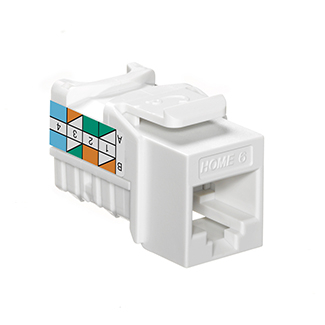 Product image for LEVITON 61HOM-RW6 JACK CAT6 WHITE 110 PUNCHDOWN KEYSTONE T568A CONNECTED HOME
