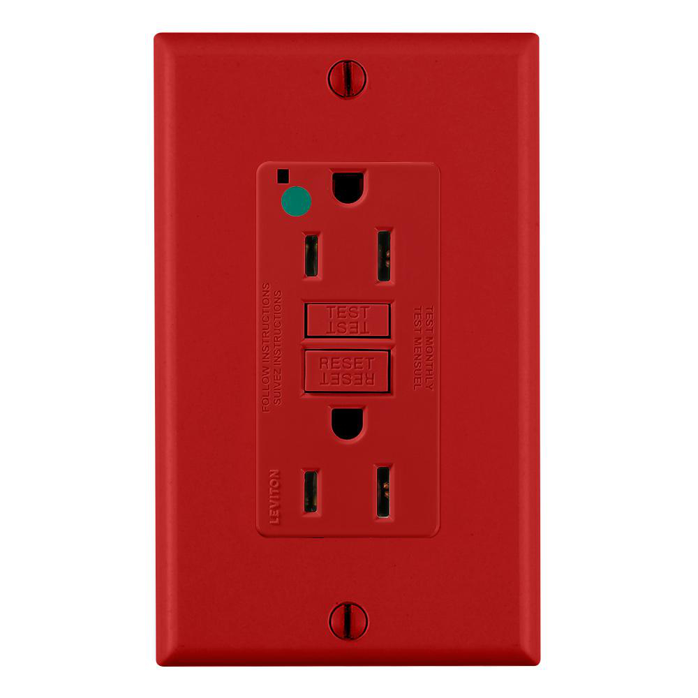 Product image for Receptacle GFCI hospital grade standard 15A 125V red