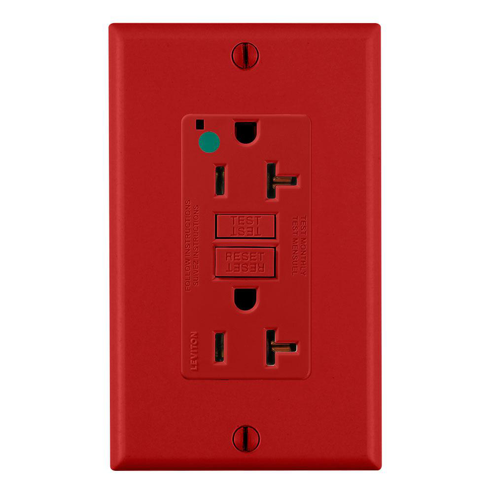 Product image for Receptacle GFCI hospital grade standard 20A 125V red