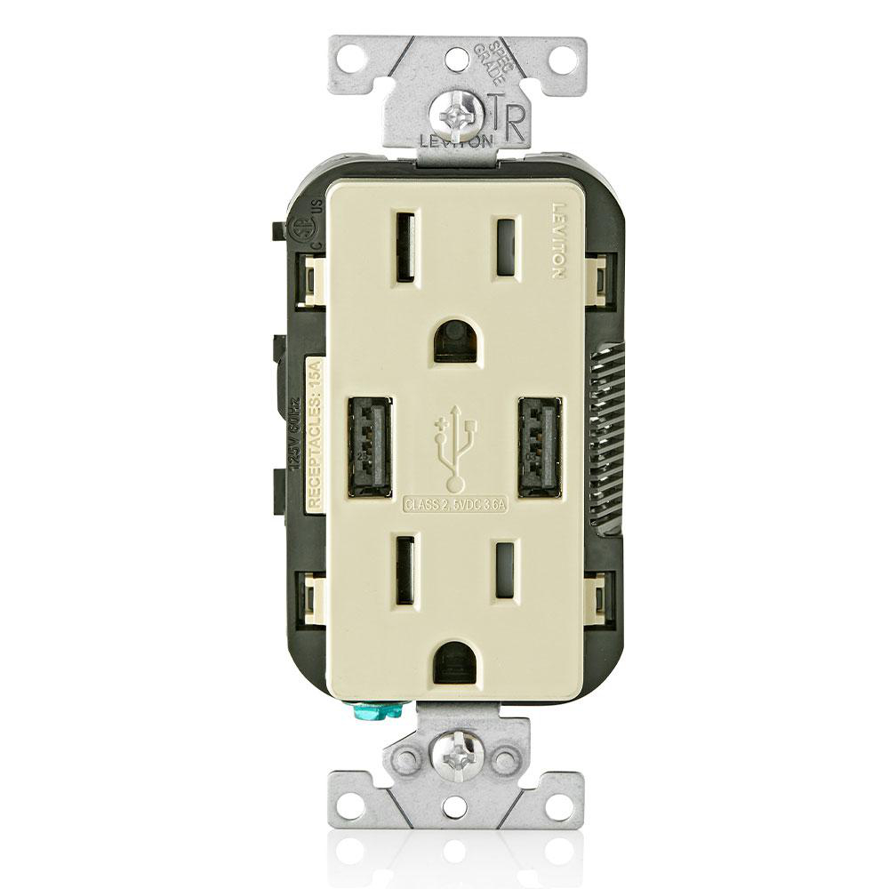 Product image for Receptacle USB charger combo 125V 15A ivory