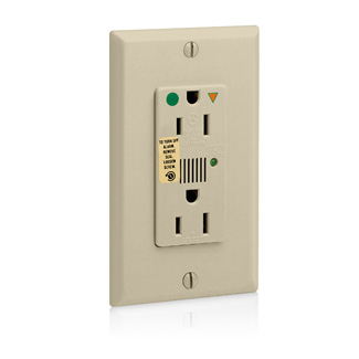 Product image for Receptacle duplex indicator light & audible alarm nylon 15A 125V ivory