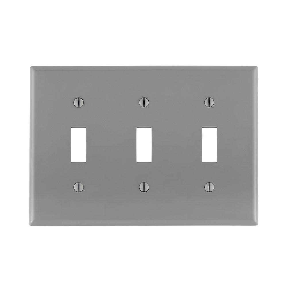 Product image for Wallplate standard 3-gang 1-toggle thermoplastic grey