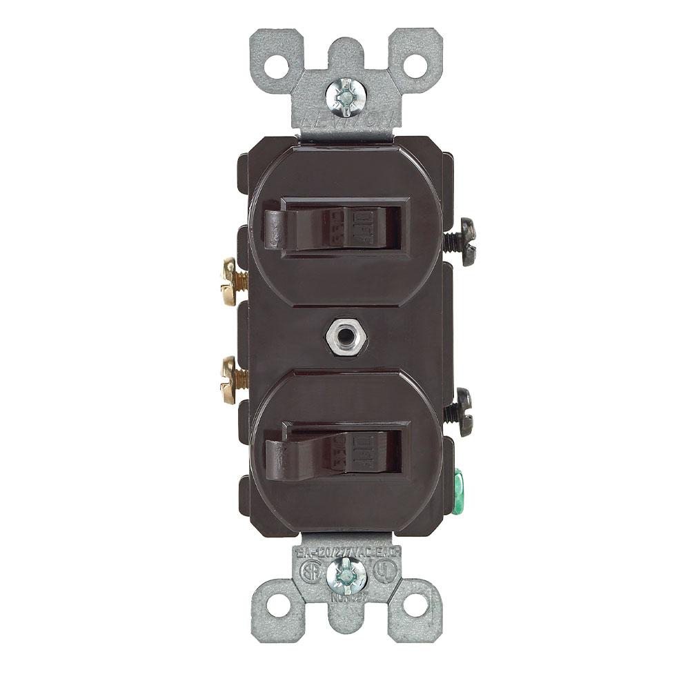 Product image for LEVITON 5224-2 SWITCH COMBO 15A 1POLE 120V 277V DUPLEX 2SWITCHES BROWN W/GROUND