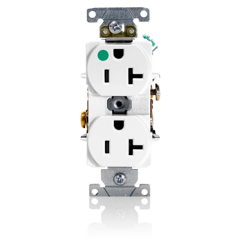 Product image for LEVITON 8300-HW RECEPTACLE 20A 125V DUPLEX HEAVY DUTY HOSPITAL GRADE SELF GROUNDING WHITE