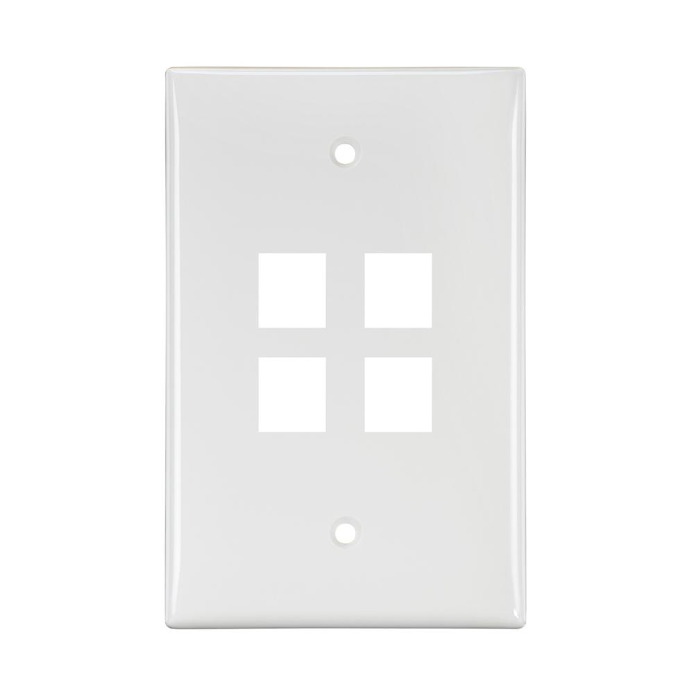 Product image for Wall plate mid-size 1G 4port nylon wht quickport