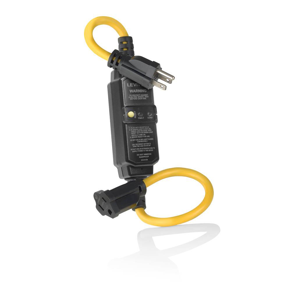 Product image for 15 Amp GFCI Cord Set, 2 Foot, Automatic Reset
