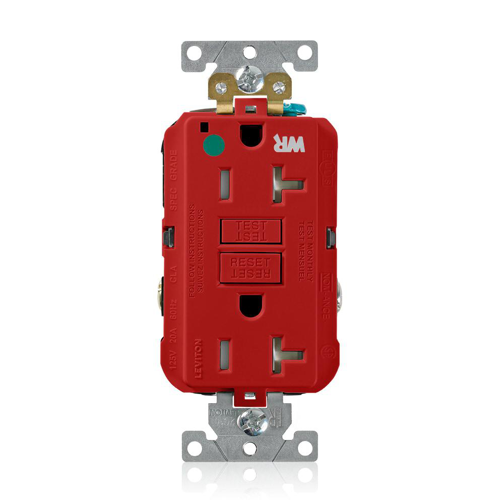 Product image for Receptacle GFCI hospital grade weather/tamper resistant 20A 125V red