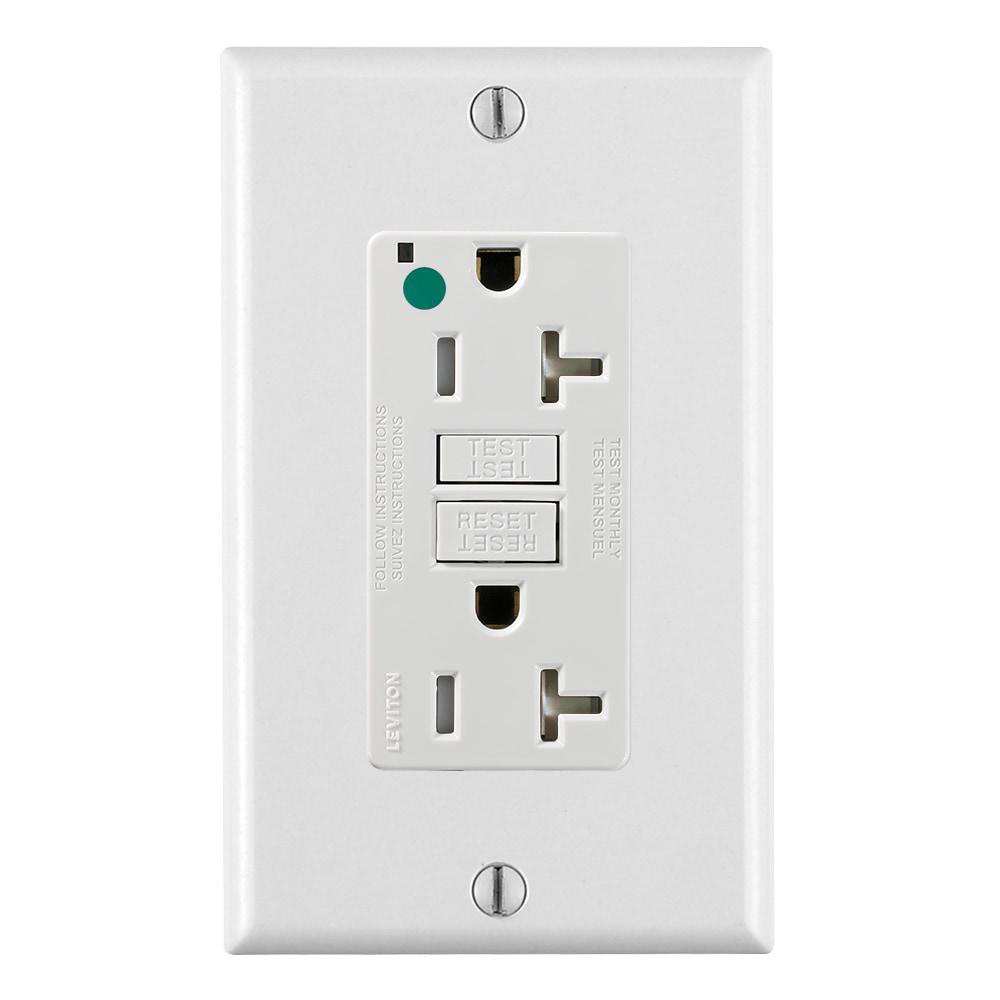 Product image for Receptacle GFCI hospital grade standard tamper resistant 20A 125V white