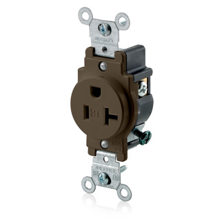 Product image for Receptacle single str thrmplst 2P3W 125V 20A brn