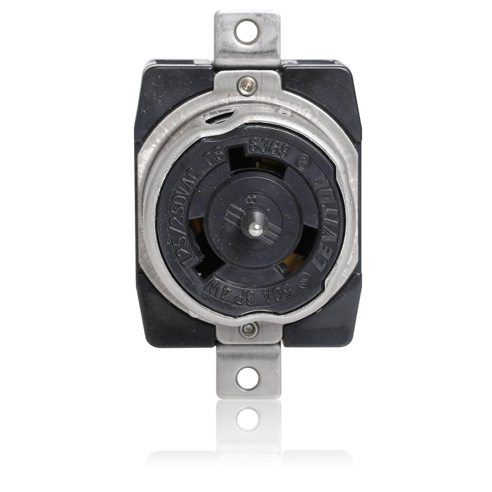 Product image for 50 Amp, 125/250 Volt, Black & White Locking Flush Mount Receptacle, Industrial
