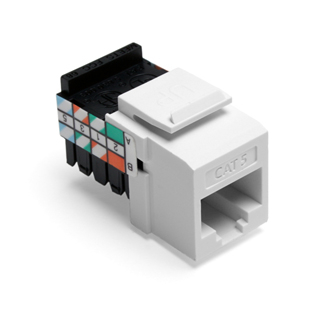 Product image for LEVITON 41108-RW5 JACK SNAPIN 8CON CAT5 QUICKPORT 8P8C KEYSTONE WHITE