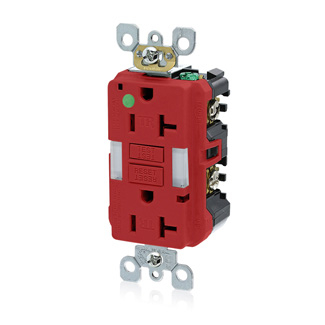 Product image for Receptacle GFCI hospital grade LED guide light 20A 125V red