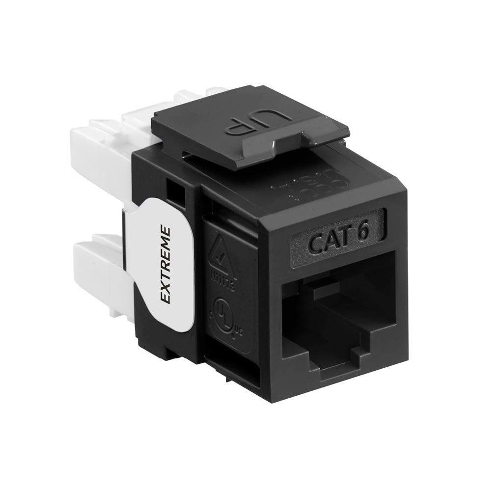 Product image for LEVITON 61110-RE6 JACK CAT6 BLACK EXTREME 6+ COMPONENT-RATED KEYSTONE