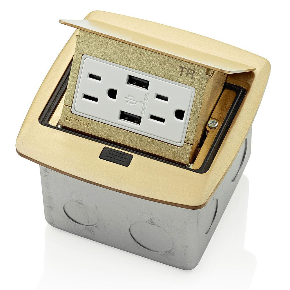 Product image for Pop-Up Floor Box with Dual Type A, 3.6 Amp USB Charger, 15 Amp