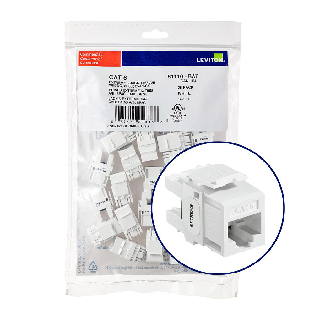 Product image for Connector UTP CAT-6 component-rated plastic white 25/bag