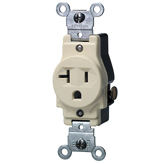 Product image for Receptacle straight single narrow body 2P 3W 125V 20AMP ivory