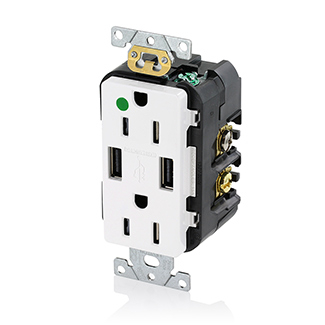 Product image for Receptacle USB charger combo hospital grade 125V 15A white
