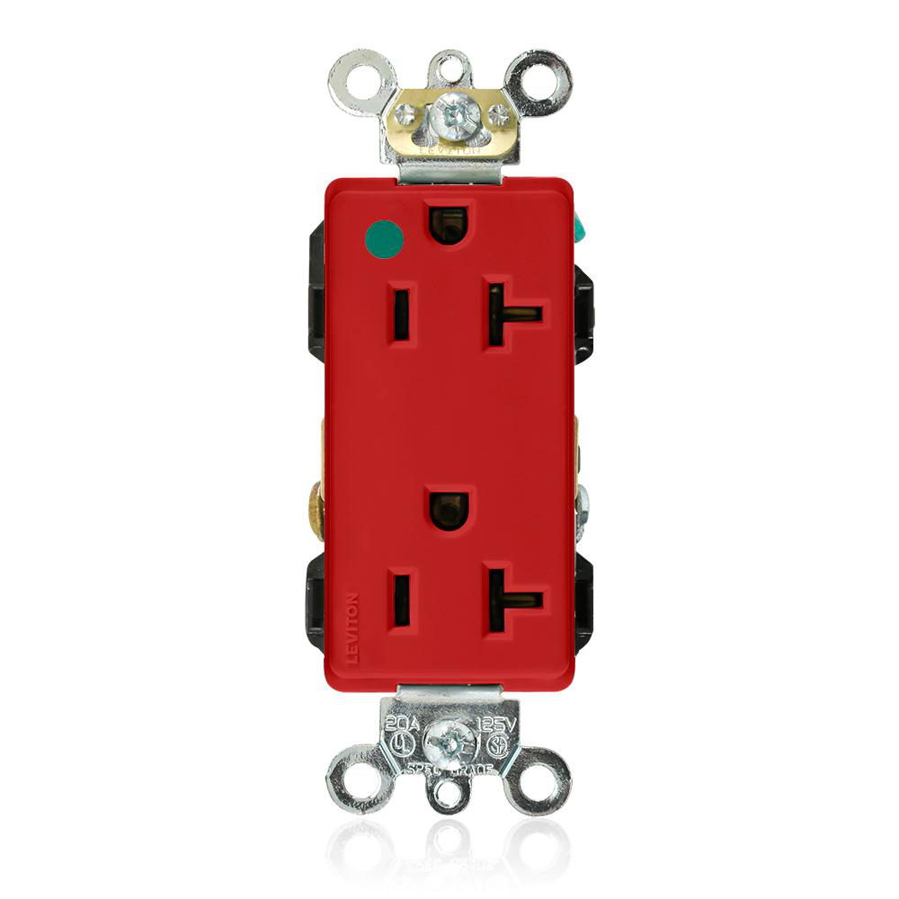 Product image for Receptacle duplex brass strap 20A 125V red
