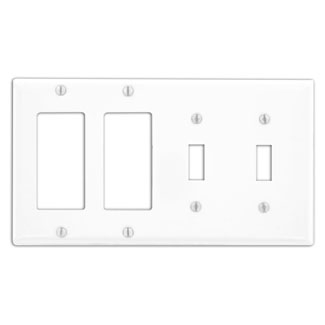 Product image for Wallplate combination standard 4-gang 2-decora/GFCI 2-toggle metal white