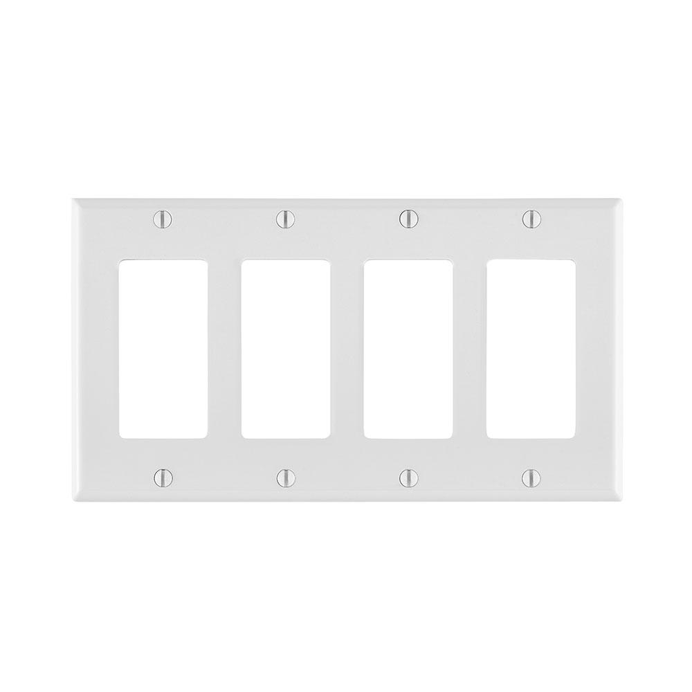 LEVITON 80412-NW COVER DECORA 4-GANG WHITE NYLON WALLPLATE
