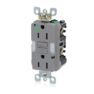 Product image for Receptacle GFCI hospital grade LED guide light 15A 125V grey