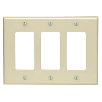 Product image for Wallplate/faceplate midway 3-gang 1-decora/GFCI Device thermoset ivory