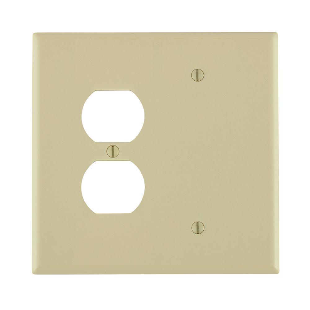 Product image for Wallplate oversize 2-gang 1-duplex 1-blank thermoset ivory