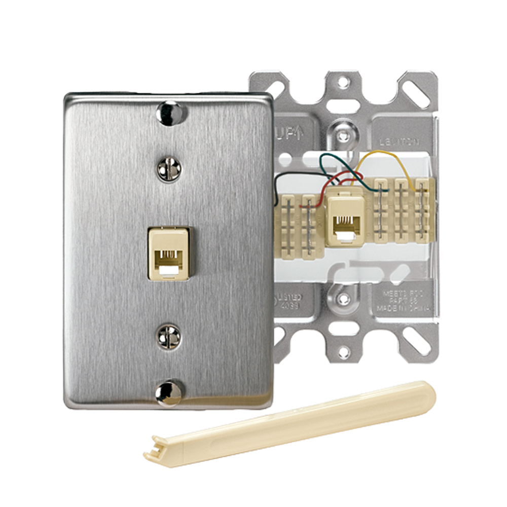 LEVITON 40223-S JACK MODULAR 4TERMINAL TYPE 630A WALLPHONE QUICK CONNECT STAINLESS STEEL