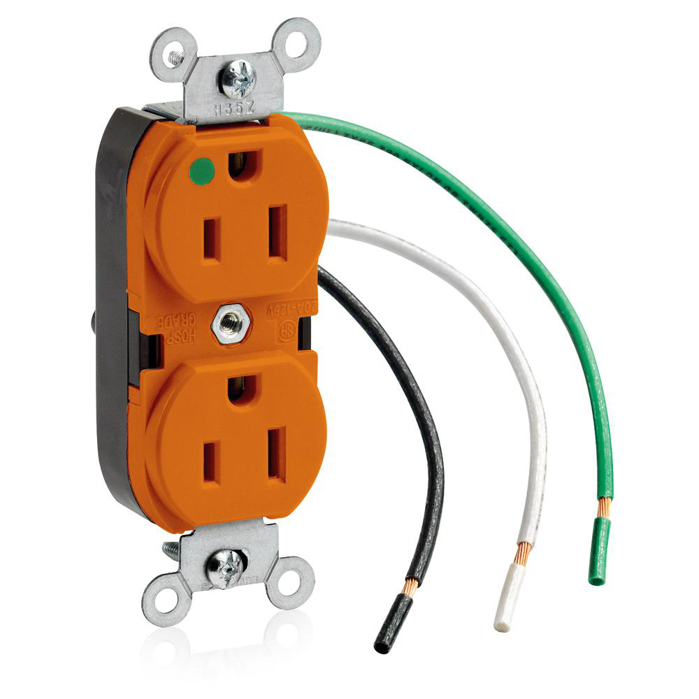 Product image for Receptacle 5-15R duplex iso hosp 2P 15A 125V ora