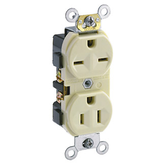 Product image for Receptacle straight duplex narrow body 2P 3W 125/250V 15AMP ivory