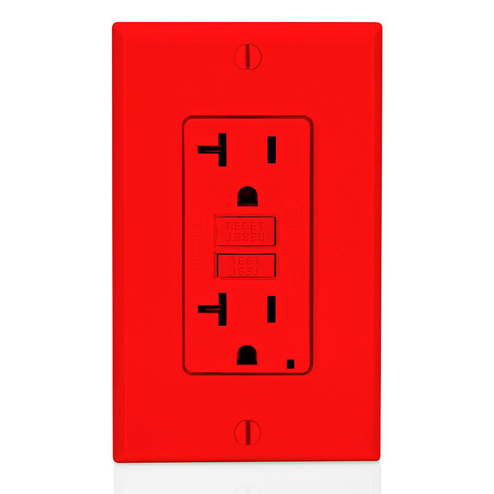 Product image for Receptacle GFCI commercial grade LED 20A 125V red