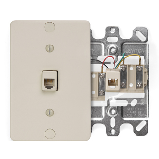 LEVITON 40257-I JACK MODULAR 6P4C TYPE 630A 4TERMINAL WALLPHONE IVORY