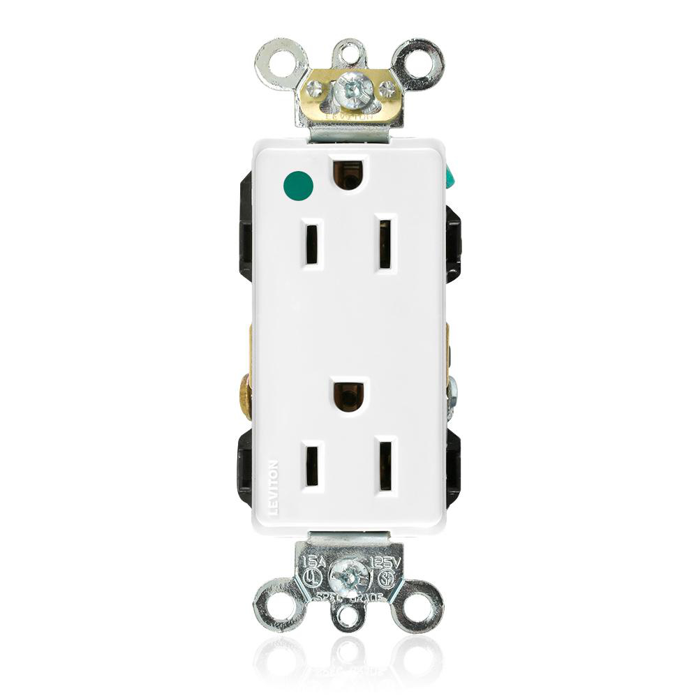 Product image for LEVITON 16262-HGW RECEPTACLE 15A 125V DECORA WHITE DUPLEX HOSPITAL GRADE