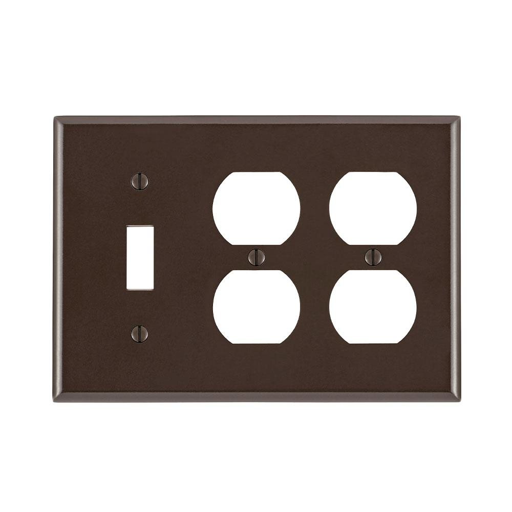 Product image for Wallplate standard 3-gang 1-toggle 2-duplex thermoset brown