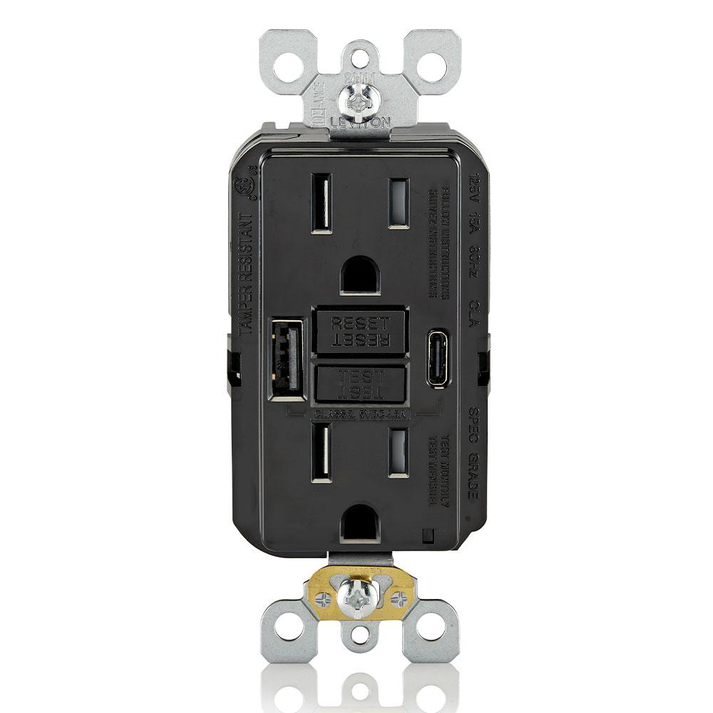 Product image for 15A SmartlockPro® Self-Test GFCI Combination 24W(4.8A) Type A/C USB In-Wall